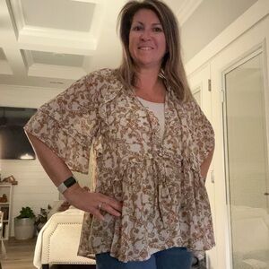 WISHLIST
Paisley Babydoll Button-up Blouse In Natural